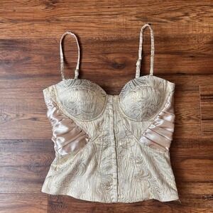 Costa Blanca Vintage Deadstock Gold Corset Top Satin Women M Coquette Old Money